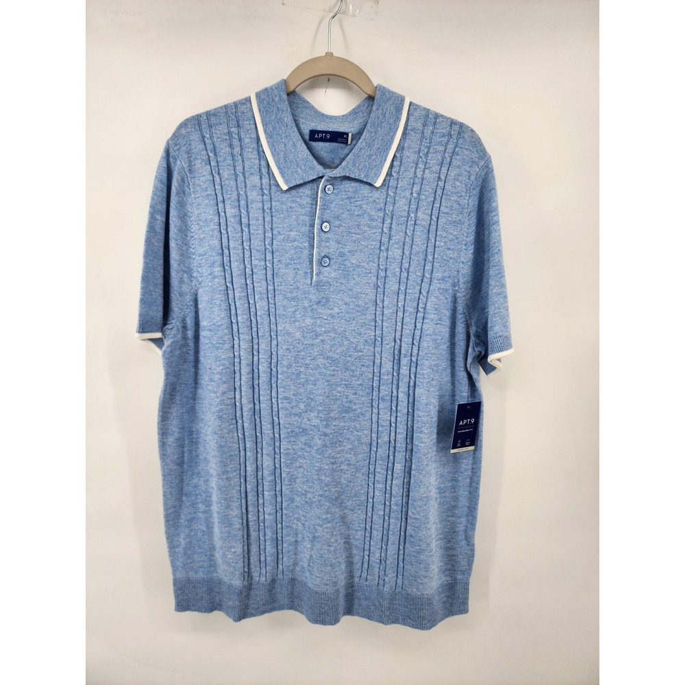 Blue Cable Knit Short Sleeve Polo Sweater Size XL Grandpa core casual minimalist